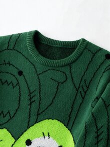 Manfinity Hypemode Men's Casual Cartoon Pattern Knit Sweater, Autumn/Winter Back To School, Long Sleeve Top - Dark Green - View 3