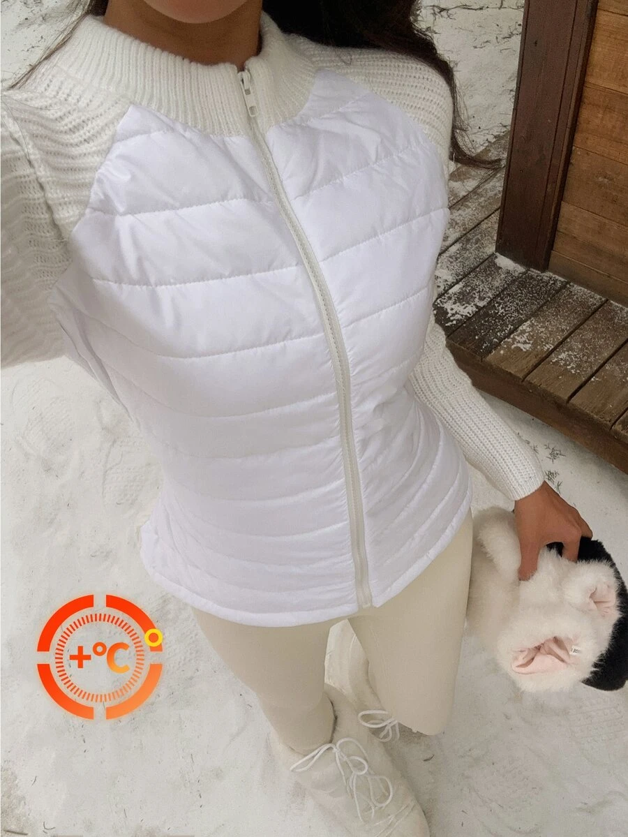 SHEIN EZwear Cardigan Rajut Lengan Panjang Raglan dengan Resleting Depan untuk Wanita, Cocok untuk Musim Gugur/Dingin - Aprikot - View 1