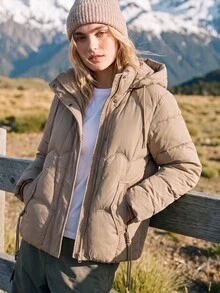 WanderVale Winter Khaki Detachable Hood Drawstring Pocket Decor Long Sleeve Padded Coat - Khaki - View 8