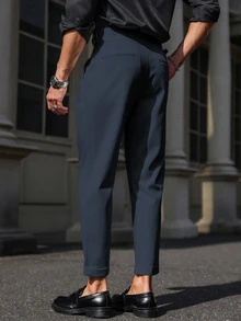 Manfinity Mode Men's Casual Solid Color Tapered Formal Pants For Commuting, Autumn, Fall Formal - Navy Blue - View 2