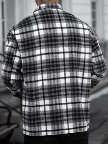Manfinity CasualCool 男士長袖單排扣格紋襯衫外套，正式款 - 黑與白 - 查看 2