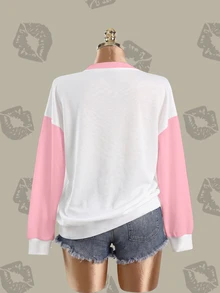 Betty Boop x SHEIN بلوزة رياضية كاجوال يومية بأكمام طويلة وياقة دائرية بنقشة كرتونية مقاس كبير - أبيض - مشاهدة 7