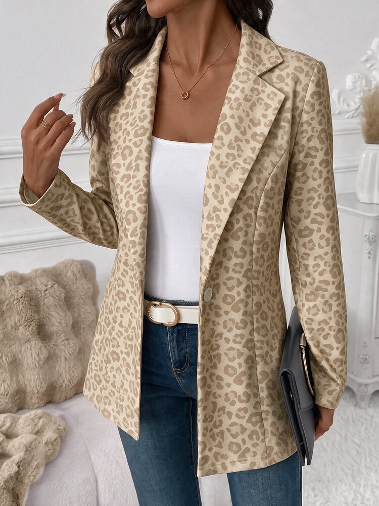 SHEIN Clasi Women's Elegant Autumn Plaid Blazer, Versatile Long Sleeve Jacket For Daily Wear And Commuting, Classic Plaid Outerwear - Khaki - View 4