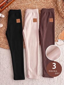 LMoss Kids Young Girl Knit Solid Color Fitted Casual Leggings 3 Pieces Set - Multicolor - View 1