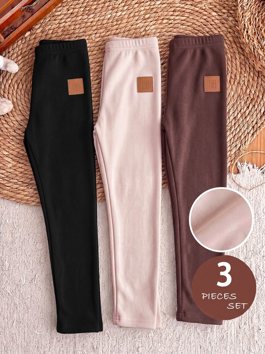 LMoss Kids Young Girl Knit Solid Color Fitted Casual Leggings 3 Pieces Set - Multicolor - View 1