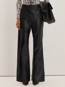 MUSEYN Black PU Overlay Pants Versatile Everyday Date Night Chic New Season Fall - Black - View 2