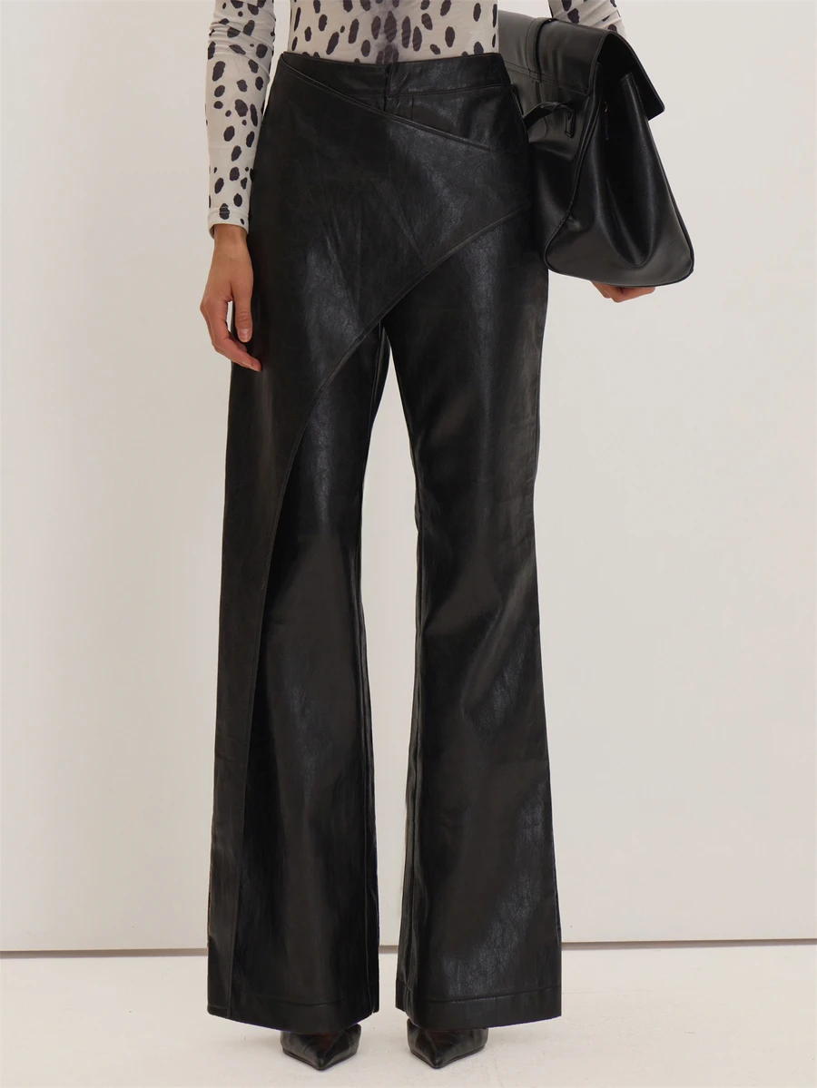 MUSEYN Black PU Overlay Pants Versatile Everyday Date Night Chic New Season Fall - Black - View 1