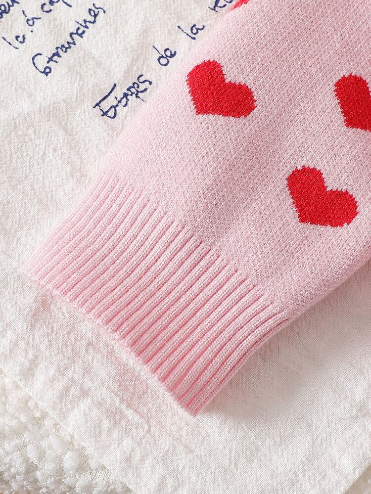 Baby Girl Heart & Bow Pattern Casual Daily Long Sleeve Sweater - Pink - View 4
