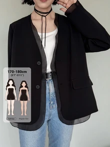 Dazy Tall Women's Early Autumn New Korean Style Patchwork Sheer Lightweight Fabric Blazer - Black - View 1