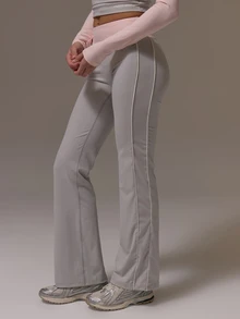 Musera Sport Contrast Colour Waist Piped Detail Fitted Flare Coord Legging Cute Girly Autumn Winter Fall Gym Holiday Dainty Ice - Grey - View 3