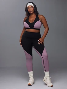 Voyena Bộ đồ thể thao nữ size lớn phối màu gồm áo tank top dáng ngắn và quần legging - màu đen - Xem 4