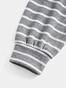 SHEIN Tween Girl Autumn/Winter Grey Striped Sweatshirt, Casual Versatile Sporty Streetwear For Daily Wear - Grey - View 5