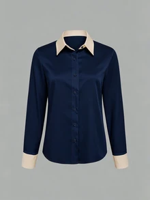 SHEIN 女款休閒長袖撞色鈕扣襯衫 - 彩色 - 查看 3