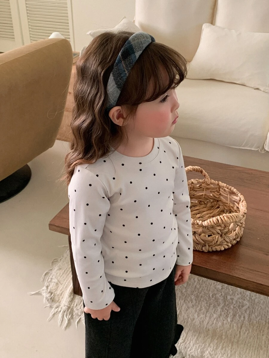 DAZY Baby Girl Polka Dot Casual Versatile Daily Outing Long Sleeve Top - Light Grey - View 1