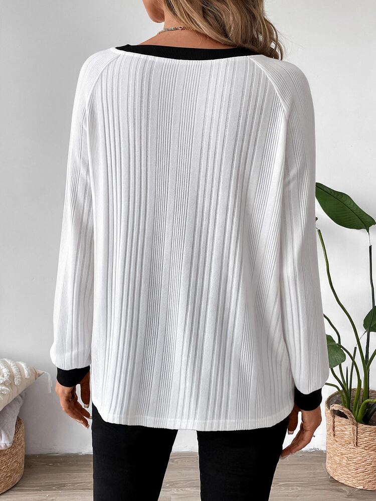 SHEIN LUNE 2024 Autumn/Winter Women's New Merlet Color Round Neck Sweatshirt,Long Sleeve Tops Fall Clothes For Women Brunch Beige Casual Brunch - White - View 2