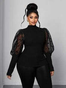 Maweii Plus Size Black Fashion Casual Slim Fit Elegant Long Sleeve T-Shirt - Black - View 4