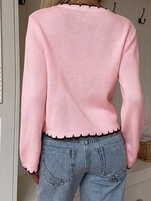 CovetEZ Women's Colorblock Casual Versatile Daily Outing Cardigan - Baby Pink - View 2