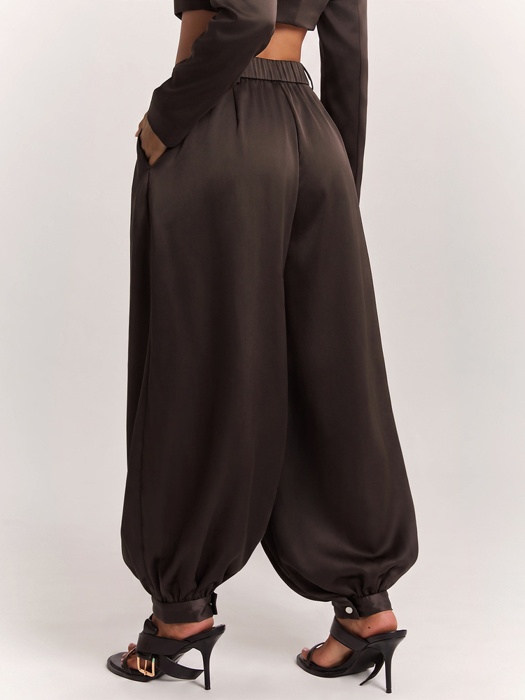 SHEIN BAE Women's Casual Versatile Dark Gray Striped Suit Pants, Commute Casual Outfit, Daily Streetwear - Brown - View 2