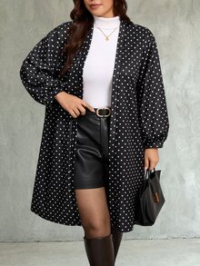 SHEIN LUNE 大尺碼女款秋冬長袖波點中長版柔軟舒適休閒日常穿著夾克 - 黑與白 - 查看 6