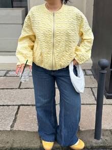Muchica Plus Size Women's Jacquard Long Sleeve Zip Front Casual Jacket - Multicolor - View 7