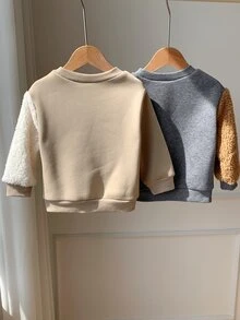 SHEIN 2件組男嬰秋冬卡通熊圖案針織柔軟圓領長袖套頭運動衫套裝，可愛嬰兒運動衫 - 彩色 - 查看 4