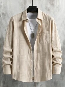 Manfinity Homme Men's Long Sleeve Single-Breasted Casual Pocket Shirt - Khaki - View 2