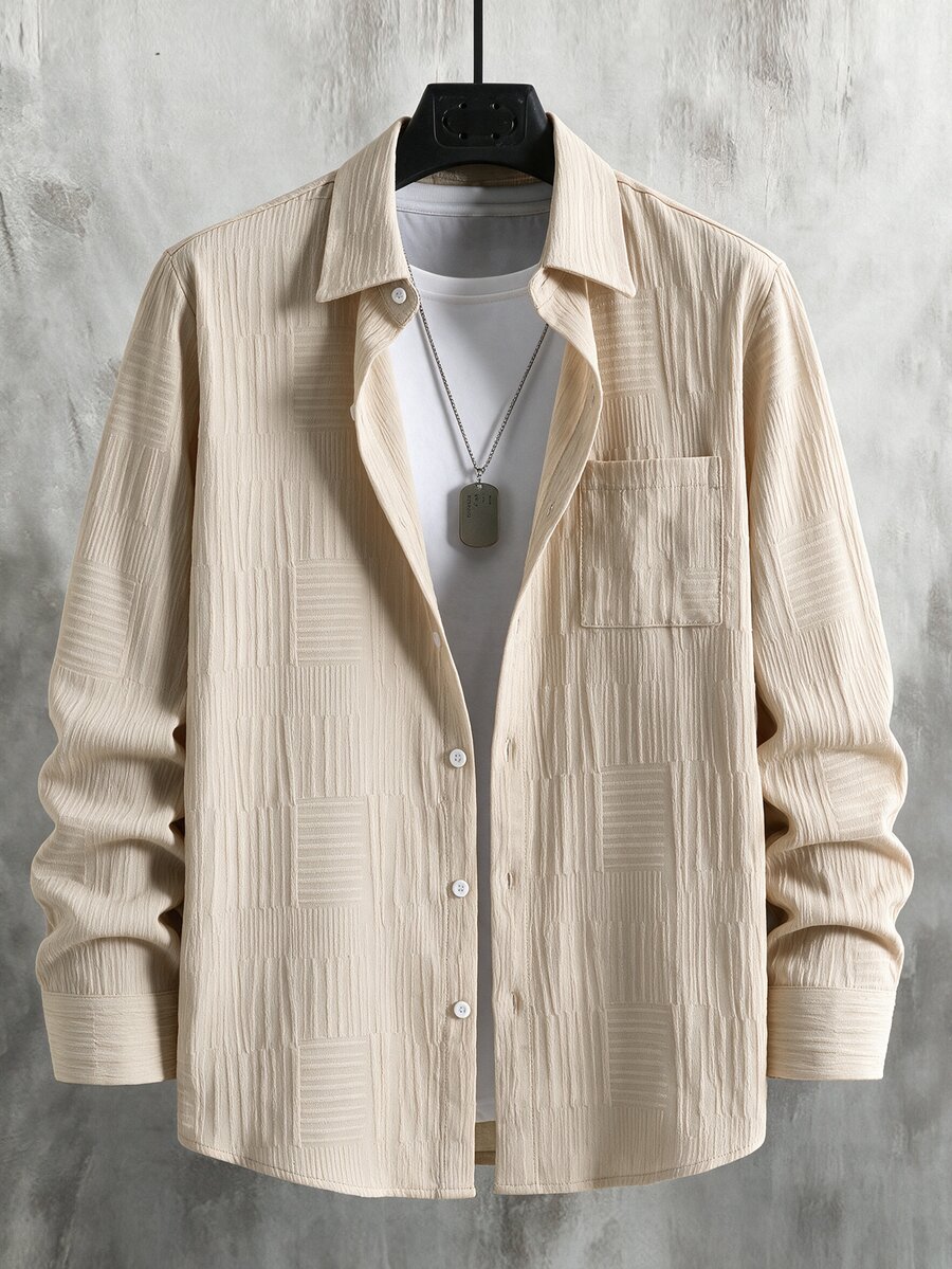 Manfinity Homme Men's Long Sleeve Single-Breasted Casual Pocket Shirt - Khaki - View 1
