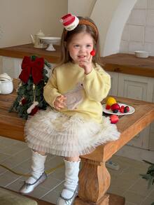 DAZY Baby Girl Cute Applique Embroidery Fashion Long Sleeve Sweater - Light Yellow - View 7