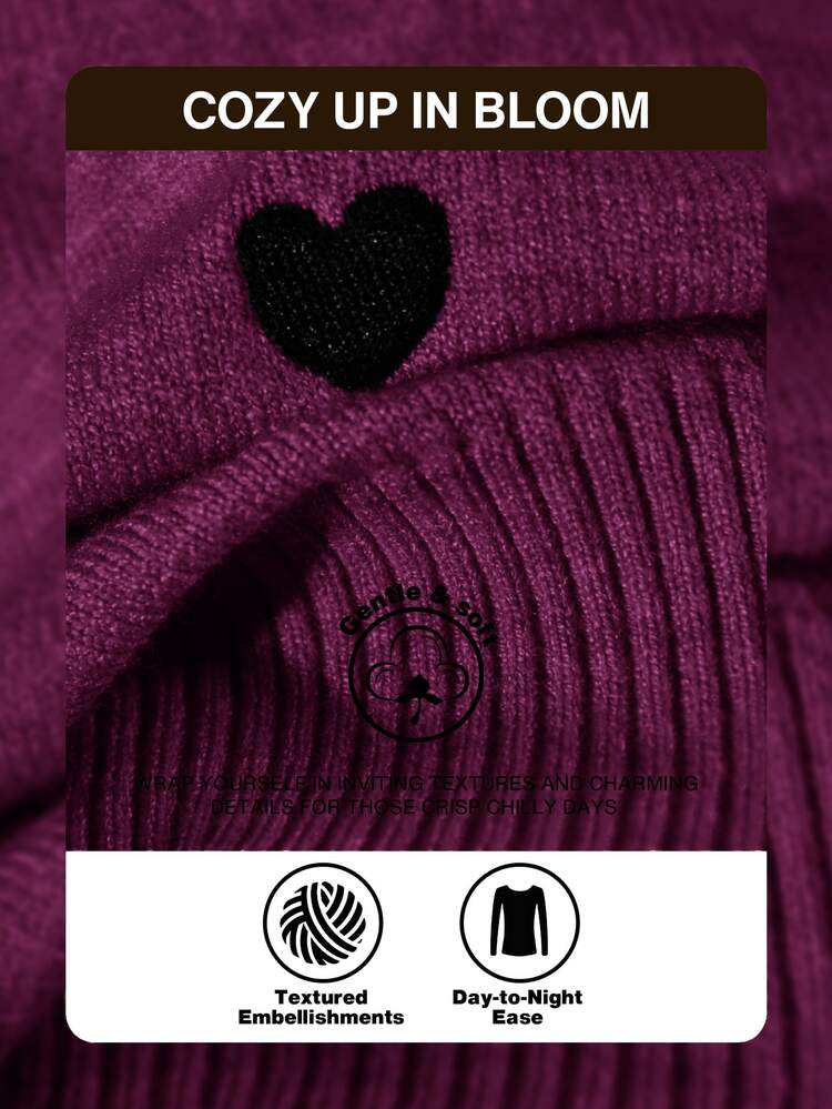 CosyJoli Cardigan Wanita Ukuran Besar Warna Polos Bordir Hati Dasar Musim Gugur Bisnis Kasual Hari Valentine Kencan Kantor Lucu Elegan Sekolah Kuliah Krem - Red Violet - View 6