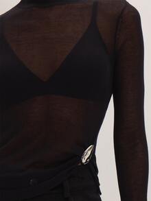 MUSEYN Black Sheer Knit Long Sleeve Silver Trim Detail Top Versatile Everyday Date Night Chic New Season Fall - Black - View 6