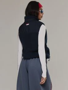 Musera Sport High Neck Zip Through Fluffy Borg Sleeveless Gilet Jacket Active Outdoors Workout Gym Terra Peak - Navy Blue - View 5
