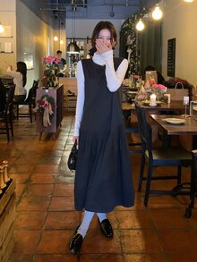 DAZY Women's Casual Solid Color Sleeveless Layered Korean Style Midi Dress - Grey - View 4