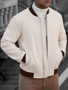 Manfinity CasualCool 男士純色休閒大衣，口袋設計，適合日常通勤穿著，也是送給男友和丈夫的理想禮物 - 杏色 - 查看 3