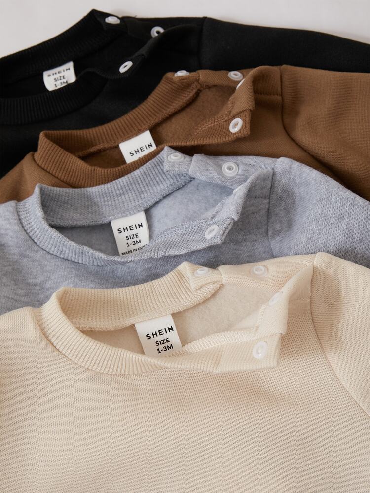 SHEIN 4pcs Newborn Cute Casual Versatile Knit Solid Color Sweatshirts - Multicolor - View 3