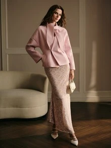 MOTF PREMIUM WOMEN'S SOLID COLOR CASUAL VERSATILE DAILY WOOL BLEND JACKET - Pink - View 5