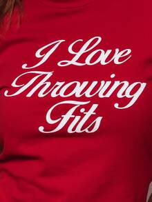 MUSERA 圖案印花「I Love Throwing Fits」粉色圖案口號T恤 春夏款 - 紅色 - 查看 6