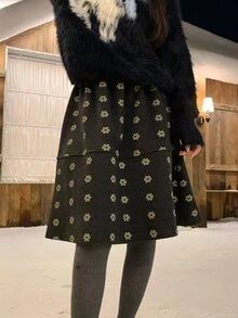 DAZY Women's All-Over Print Casual Versatile Daily Wear Skirt - Black - View 9