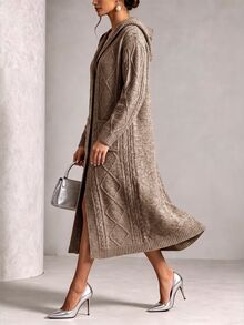 SHEIN Women's Solid Color Casual Versatile Daily Outing Cardigan - Mocha Brown - View 3