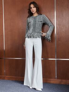 Anewsta Women's Black And White Comfortable Knit Cardigan Top For Autumn - Black and White - View 6