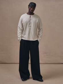 Musero Oversized Drop Shoulder Long Sleeve Front Knot And Loop Attatchment Autum Winter Essentials - Apricot - View 2