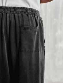 SWAVVY Men's Casual Loose Long Pants, Spring/Autumn/Summer, Standard Size, Embroidered Black Snow Wash - Black - View 8