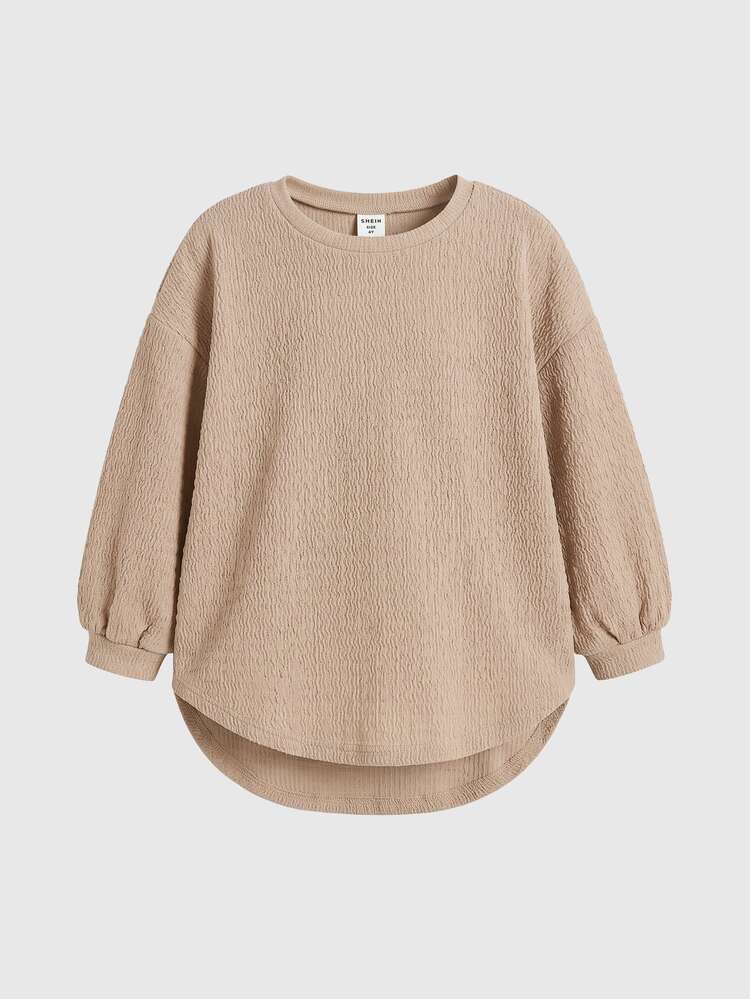 Young Girl Young Girls Young Girl Coffee Color Textured Knit 2-Piece Set Casual Versatile Daily Autumn New Back To School Halloween Holiday Party - Khaki - View 5