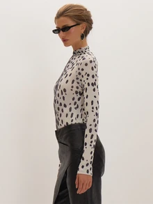 MUSEYN Mesh Dalmation Print Bodysuit Versatile Everyday Date Night Chic New Season Fall - Multicolor - View 3