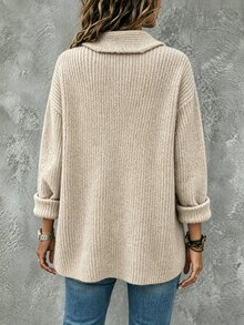 SHEIN 瀑布領落肩開襟衫 - 駝色 - 查看 2