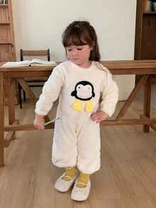 DAZY Infant Girl Round Neck Cartoon Long Sleeve Fleece-Like Autumn/Winter Bodysuit - Beige - View 8