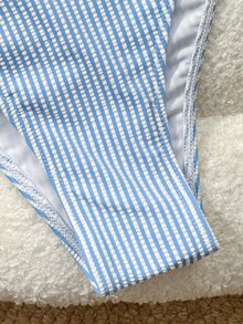 Swim Vcay Women's Sweet Blue & White Striped Textured Bandeau Detachable Shoulder Strap Two-Piece Swimsuit Set - Baby Blue - View 8