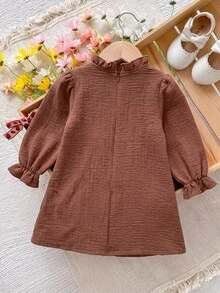 Baby Girl Floral Embroidered Pattern Pleated Casual Daily Summer Dress - Brown - View 2
