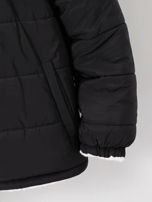SHEIN Teen Boys' Jacket Thermal Lined Hooded Padded Quilted Winter Coat,Back-To-School Winter Autumn - Black - View 6