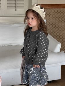DAZY Infant/Toddler (Girl) Heart Print Long Sleeve Cardigan, Autumn/Winter - Grey - View 4