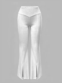 Eassivo Women's Solid Color Elastic Waist Split Hem Leggings - Apricot - View 3
